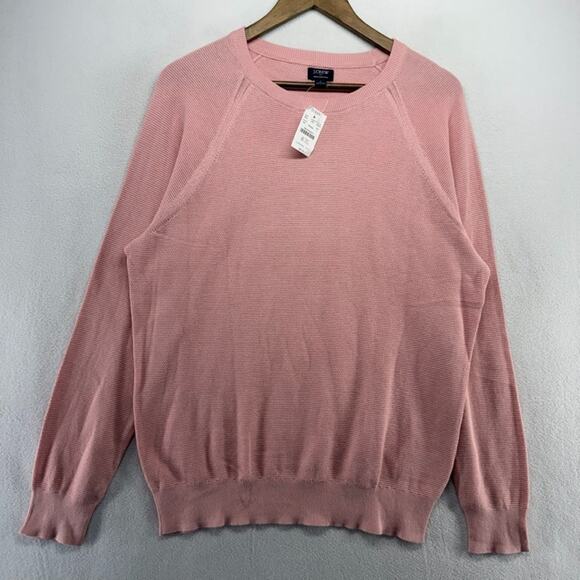 J Crew Sweater mens Large Pink Cotton Seed Stitch Lightweight Crew Preppy NEW - Picture 1 of 7